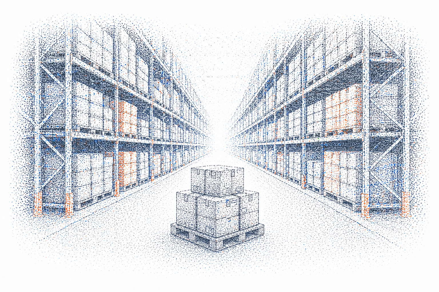 Pencil sketch of a forklift operator in a warehouse