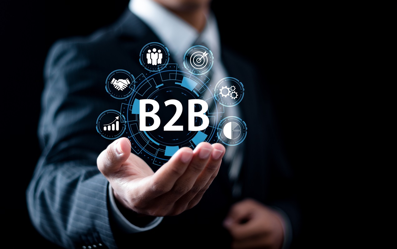 B2b,Marketing,Concept,,Businessman,Holding,B2b,Business,Marketing,Technology,Icons
